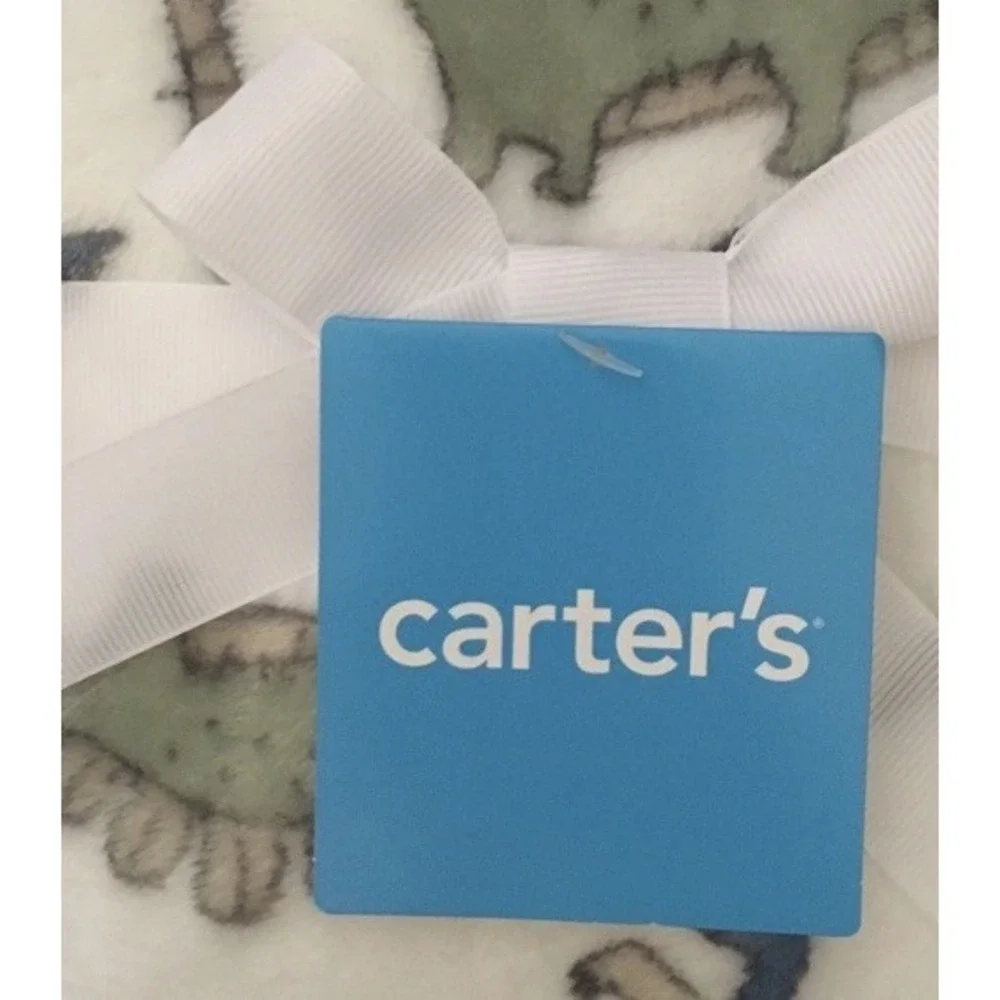 Carters Baby Boy White Dinosaur Themed Baby Blanket Newborn Baby Gift 30x40